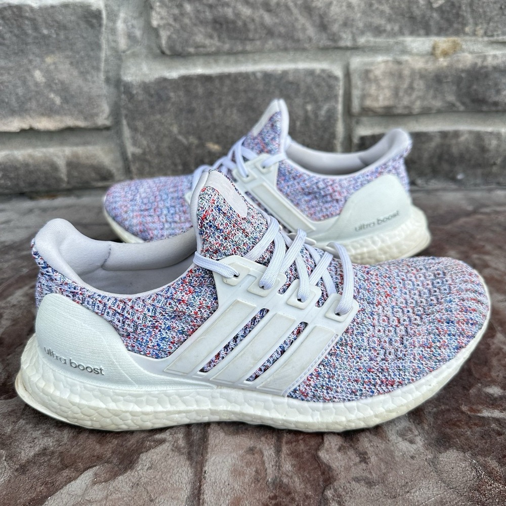 Adidas Womens Sz 7 Ultraboost DB3211 Knit Running‎ Shoes Sneakers White Red Blue - Picture 2 of 8
